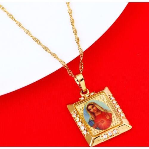 Virgin Mary Necklace Mary Conceived Without Sin Pray Pendant Light Gold Color Catholic Church Jewelry For Women