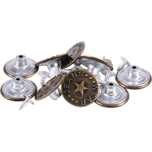 10 Pcs Star Prints Denim Jacket Jeans Metal Tack Button Bronze Tone Retail