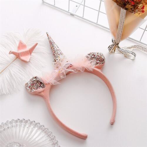 Unicorn Headband Pink Lace Sequin Unicorn Headwear For Unicorn Theme Birthday party Decoration Kids Hair Accessories ASD114