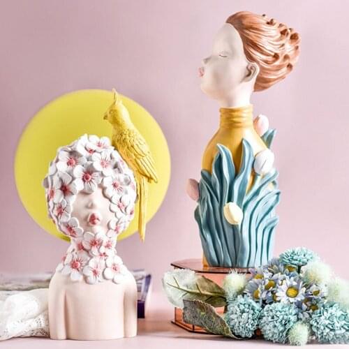 EUROPEAN ABSTRACT FLOWER GIRL FIGURE STATUE CREATIVE RESIN CHARACTER SCULPTURE ROOM DECOR ORNAMENT HOME DECORATION ACCESSORIES