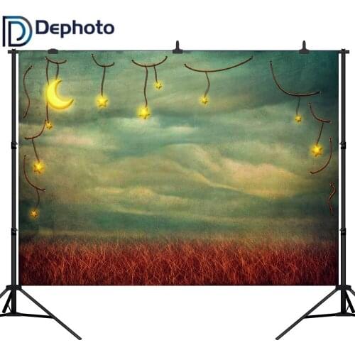 DePhoto Photography Backdrop Gold Moon Stars Sky Cloud Weeds Customized Child Newborn Photographic Backdrops For Photo Studio