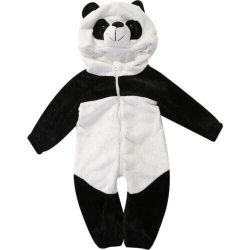 0-3Y Winter Lovely Newborn Toddler Baby Boys Girls Long Sleeve Hooded Zipper Panda Cartoon Warm Romper Jumpsuit Playsuit
