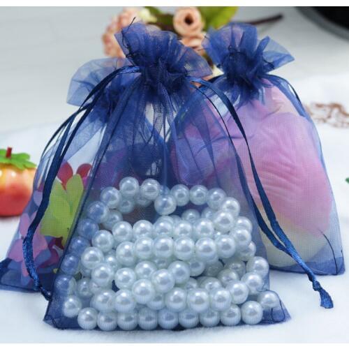 Hot Sale 100pcs/lot Navy Organza Bags 20x30cm Big Party Favor Cosmetics Jewelry Packaging Bags Drawstring Gift Bag Pouches