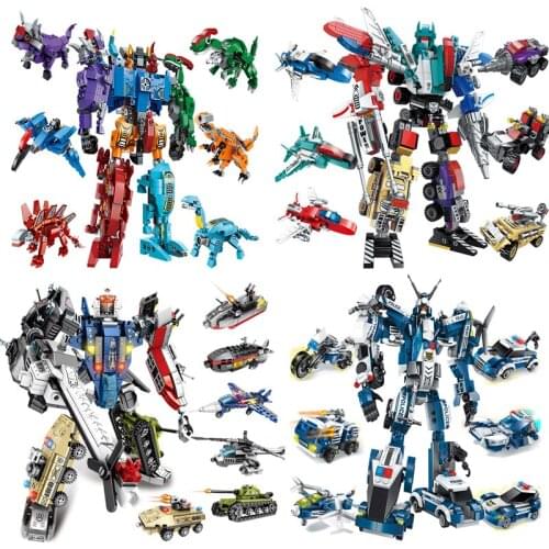 Mecha Mech Hero Robot Car Plane Tank Police Fire Truck Bus Engineering ship Dinosaur SWAT brick headz building block sets gifts