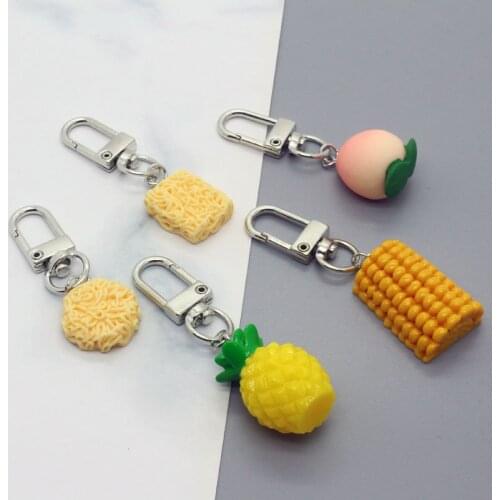 1 PC Resin Fruit Instant Noodle Keychain Key Ring Unisex Gifts Unique Funny Creative Peach Pineapple Food Bag Car Keychain