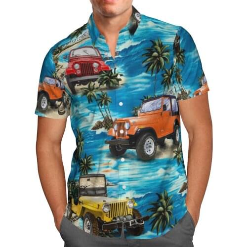 Love Car Print Short Sleeve Shirts For Men Loose Cardigan Button Shirt Plus Size Hawaiian Style Summer 2021 Ventilated Shirt-8