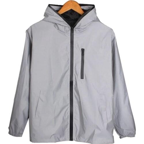 Mens Full Reflective Jacket Hoodies Women Waterproof Windbreaker Jackets Oversize for Traveling Sports and Daliy K063