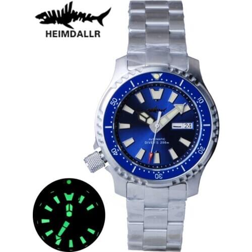 HEIMDALLR Mens Diver Watch 316L Steel 41mm blue Dial Sapphire 200M Diving Waterproof NH36A Automatic Mechanical Watch Men