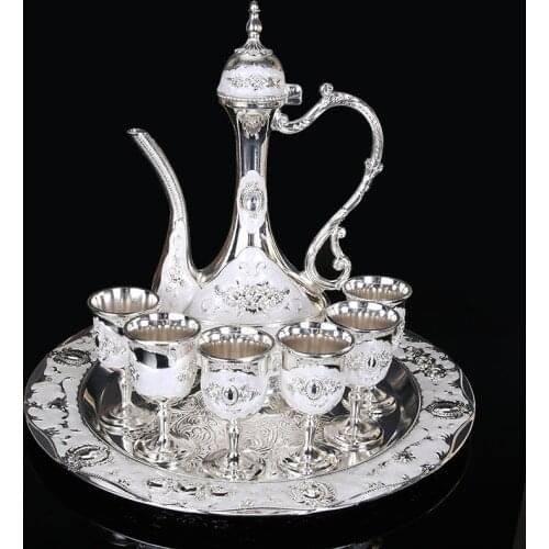 8-piece Set Wine Cup European Retro Creative Wedding Gift Metal Wine Pot Household Ornaments Russian Wine Set