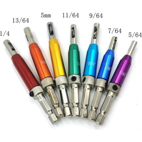7+1Pcs HSS Door Self-centering Hinge Drill Bit Set Hinge Tapper Core Screw Hole Puncher Woodworking Tools with Wrench