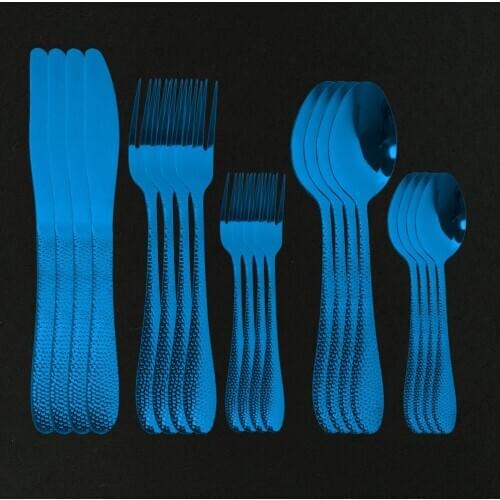 Wstern Blue Cutlery Set 304 Stainless Steel 20Pcs Dinnerware Set Gold Tableware Kitchen Silverware Mirror Colorful Flatware Set