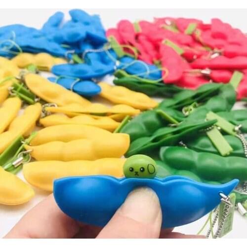 New Colorful Squishy Infinite Squeeze Edamame Bean Pea Key Chain Ornament Stress Relieve Decompression Kid Toys Antistress Dolls