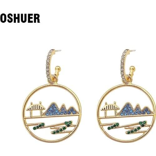 OSHUER New Chinese style Unsymmetrical earrings Geometric Statement Dangle Earrings women brand long big Dangle earrings Brincos