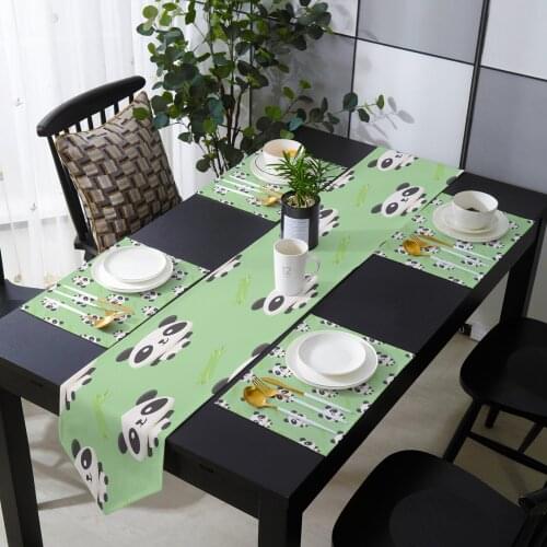 Panda Bamboo Cartoon Animal Table Runner Holiday Kitchen Dining Table Runners Place Mats Set for Home Party Decor