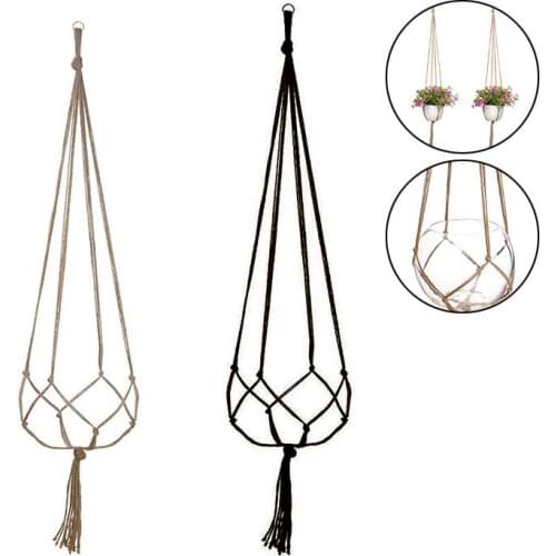 Hanging Basket Manual Flower Pot Net Bag Braided Home Vintage Decor Plant Sling Knotted Rope Garden Plant Hanger Pot Tray