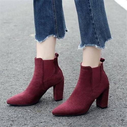 PXELENA 2018 Winter Newest korean High Heels Ankle Boots Women Flock Elastic Band Office Party Date Fashion Short Boots 34-43