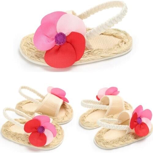 Infant Kids Girl Rattan Sole Crib Sandals Toddler Newborn Flower Baby Sandals Shoes