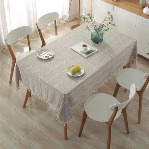 Striped grey tablecloth Tassel Table Cloth Rectangular imitation cotton Dining Table Cover mantel mesa coffee table home Decro