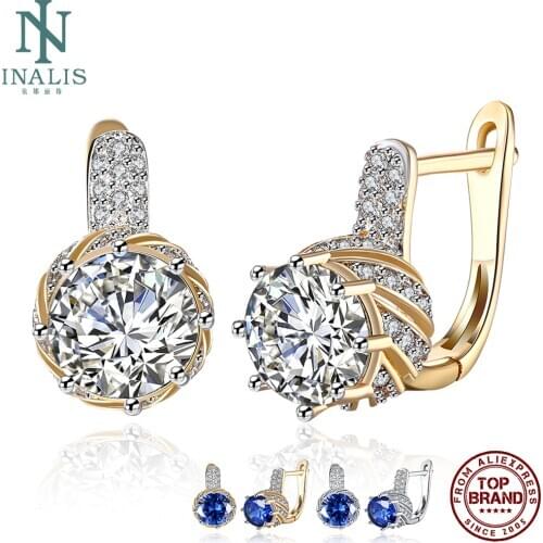 INALIS Kpop Earrings 3 Colors Round Big 5A Cubic Zirconia Romantic Stud Earrings For Women Fashion Jewelry Accessories Hot Sale