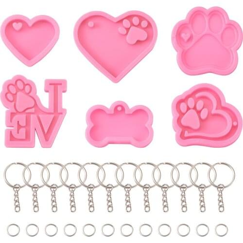 Silicone Pendant Molds Maple Leaf Butterfly Ribbon Cross Heart Shaped Keychain Moulds with Clasp Findings For DIY Jewelry Making