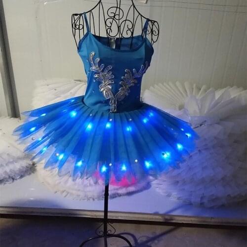 Led blue ballet skirt costumes luminous puff skirt dance dress opening dance school art group performance clothing
