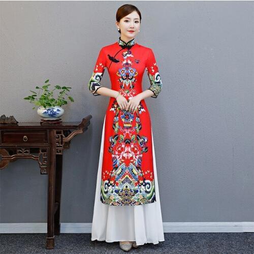 AO Dai Long Cheongsam Traditional China Style Party Qipao Robe Oriental Womens Elegant Evening Dress Vestido Plus Size S-5XL