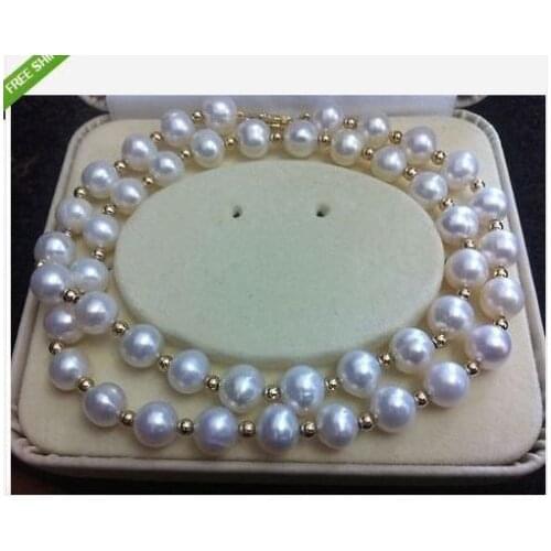 Excellent Luster Noblest 9-10mm white south sea pearl necklace 20"925silver Gold Clasp