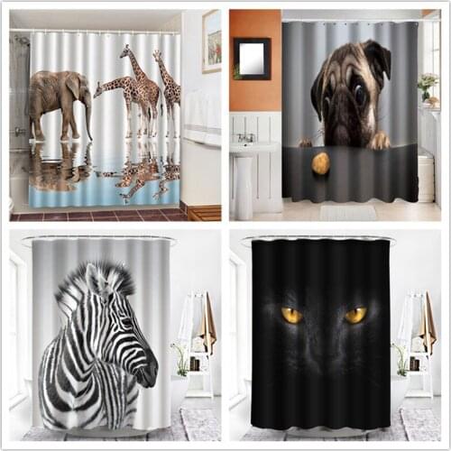 Elephant And Giraffe Waterproof Fabric Shower Curtains Animals Zebra Leopard Printed Black And White Curtains For Bathroom tende