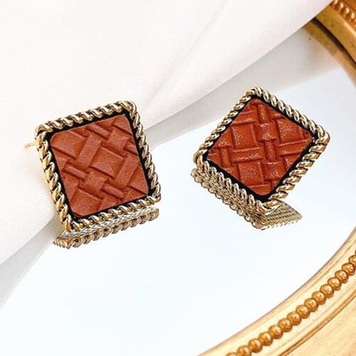 High-quality Retro S925 Silver Needle Earrings Korean Temperament Brown Square Ear Studs 2021 New Vintage Fashion Stud Earring