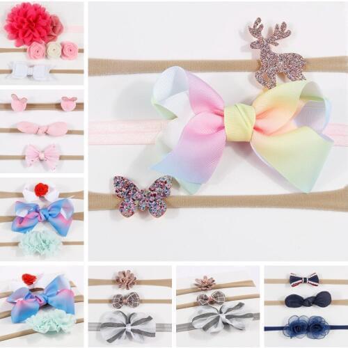 Yundfly 3pcs/lot Kids Headband Ribbon Bowknot Flower Hairbands Hairbow with Stretchy Nylon Band Girls' Boutique Hair Accessories