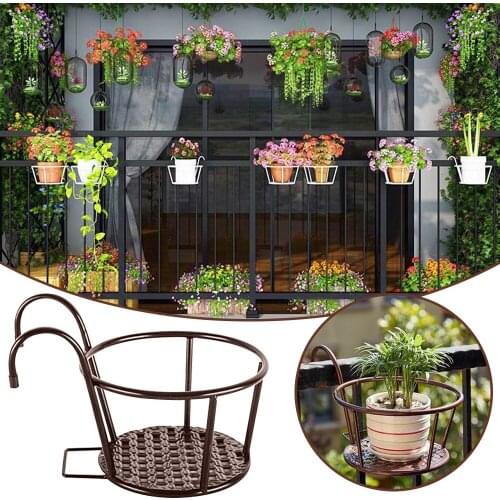 Iron Art Flower Pot Round Hanging Baskets Balcony Hanging Plant Racks Railing Fence Outdoor Window Bonsai Stand Garden Decor