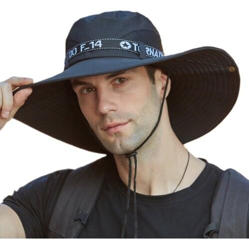 12CM Long Wide Brim Fishing Hat Men Summer UV Protection Sun Hat Male Outdoor Breathable Mesh Hiking Hat Traveling Bucket Hats