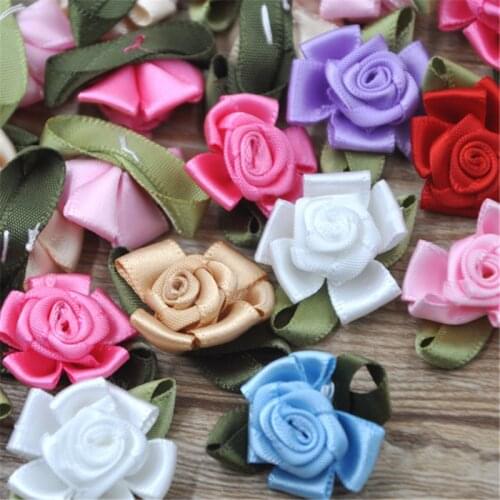 30pcs Ribbon Flower Bows W/rose Appliques Wedding Decoration Craft A246