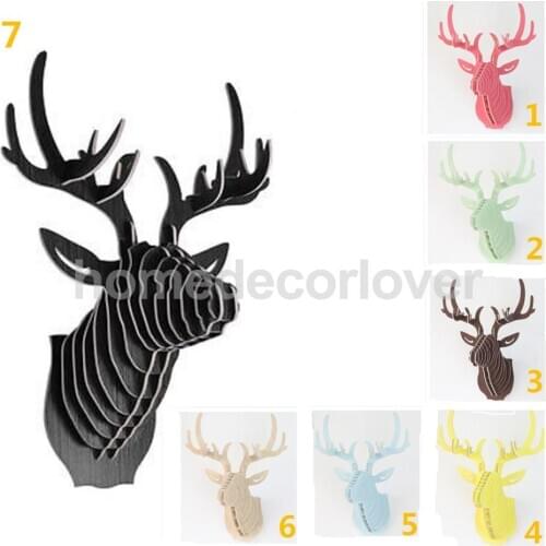 3D Wooden DIY Model Wall Hanging Animal Wildlife Deer Head Sculpture Decoration