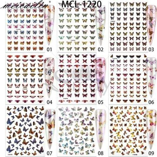 9 Sheet Laser Colorful 3D Butterfly Nail Stickers Nail Art Decoration Self Adhesive Decals Manicure Accessories DIY Design