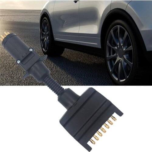 Car Trailer Adapter 7 PIN Flat Male Plug To 7 Pin Lrge Round Female Socket Automobile Accessories Car Truck RV Trailer Adapter