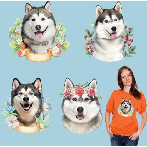 Alaskan Malamute pet Flowers Patches for clothing Iron on patches Stickers on Clothes Ironing stickers DIY T-shirt
