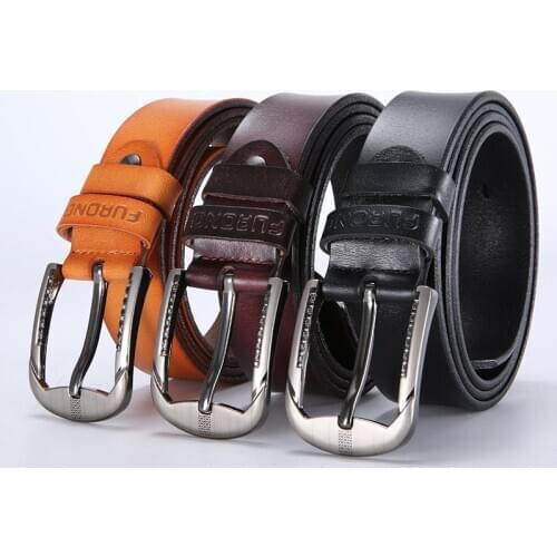 FURONG 2019 Real Cowhide Designer Waist Belt Men Luxury Brand Full Grain Leathere Original Brand Belts Genuine Leather Belt Men