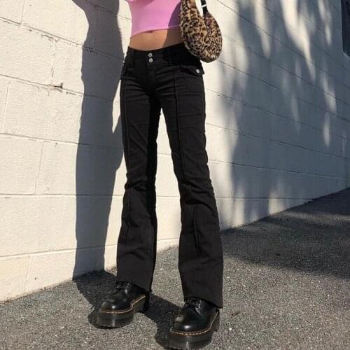 Low Waist Black Jeans Women Vintage 90s Aesthetic Black Low Rise Jeans Harajuku Denim Trousers Fashion Pants