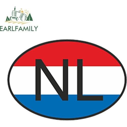 EARLFAMILY 13cm x 9.1cm Car Styling Nl Netherlands Country Code Oval With Flag Car Sticker Waterproof Bumper Windows Accessories