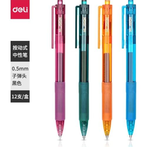 Deli Gel Pen Retractable 0.5mm Fine Point Black Pens High Grade Smooth Writing for Office And School Supplies Stationery