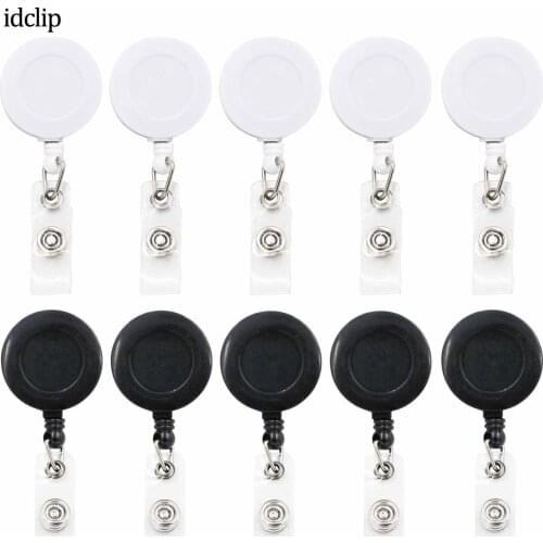 Idclip 10 Pieces black white Retractable Badge Holder ID Badge Reel Clip On Card Holders with Alligator Clip