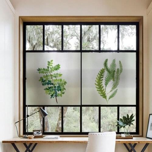 Custom Size Static Cling Window Film Plant Style Decorative Frosted Glass Sticker For Bathroom Bedroom Living Room Kitchen Balco