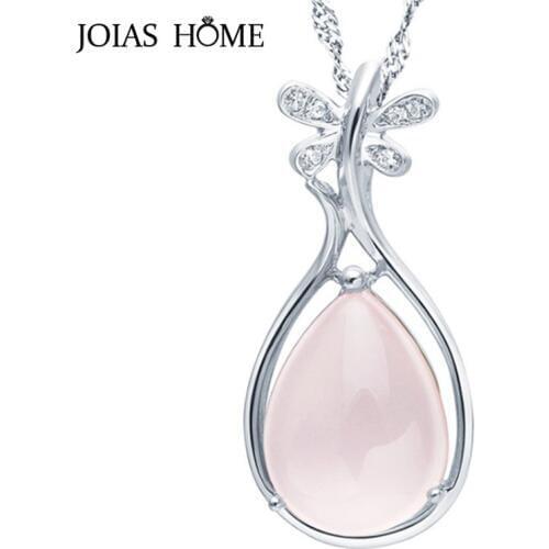 JoiasHome Water Drop Shaped Rose quartz Pendant Necklace for Women Silver 925 Jewelry Gemstones Female Neck Ornament Wholesale