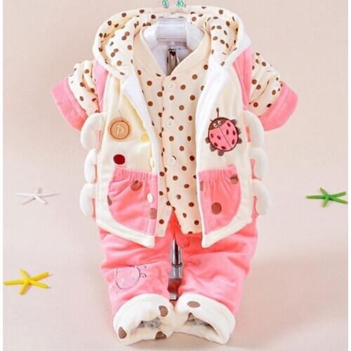 2017 Winter & Autumn Infant Babys Clothes Set Add Cotton-Padded Thick Clothes Suits 0-6M Soft Warm Newborn Baby 3-pieces/Set