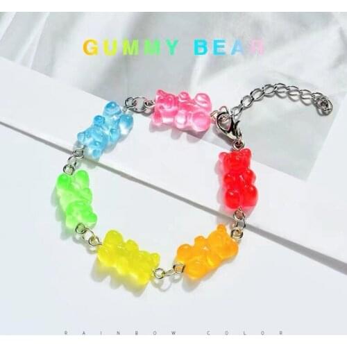Cartoon Resin Gummy Bear Bracelet For Women Girls Colorful Pendant Bracelet Summer Beach Boho Jewelry Accesorios Gifts Wholesale