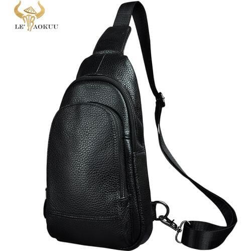 Men Real Leather Casual Chest Bag Sling Bag Design One Shoulder Bag Fashion Crossbody Bag Daypack For Male 8011