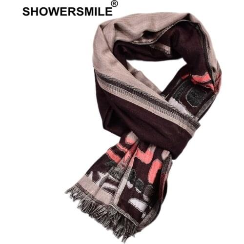 SHOWERSMILE Men Scarf Cotton British Style Scarf for Men Geometric Print Long Male Winter Scarves 195cm*65cm