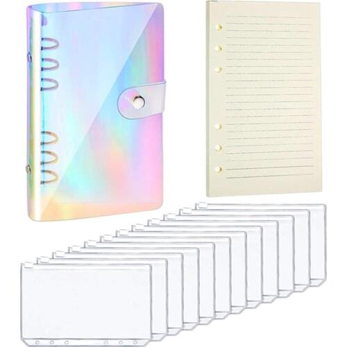 A6 Soft Pvc Notebook Binder Cover Budget Planner Binder Round Ring Protector With Snap Button Closure 12 Binder Pockets