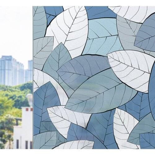 Privacy Glass Sticker Vinyl Self Adhesive Film Plant Pattern Frosted Window Film Matte Anti-UV Sticker for Home Shower Door Film